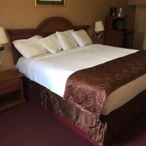 温泉城温泉城三叶草汽车旅馆的酒店客房带一张大床,带白色床单
