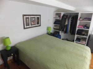 布宜诺斯艾利斯Great Loft Nunez的一间卧室配有一张绿色的床和一个衣柜