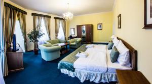 捷克克鲁姆洛夫赛斯基克鲁姆洛夫德沃夏克酒店的酒店客房设有床和客厅。