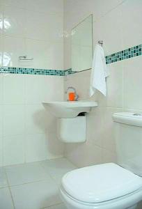 特林达德Pousada Sol da Trindade的白色的浴室设有卫生间和水槽。