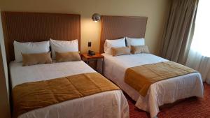 乌斯怀亚拉斯雷格丝酒店的一间酒店客房,房间内设有两张床