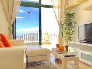 阿马多雷斯AMADORES BEACH & OCEAN VIEWS的带沙发和大窗户的客厅