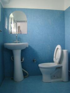 菩提伽耶塔拉宾馆的蓝色的浴室设有水槽和卫生间