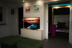 萨格勒布Apartment Classic Deco的客厅设有壁挂式平面电视。