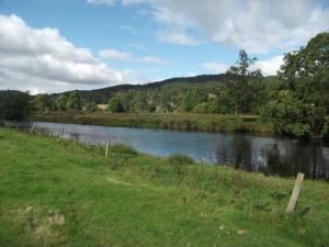 LlandderfelBryn Cottage的一条草场旁的河流