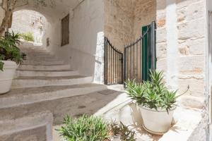 奥斯图尼La Dimora di Marco的带有盆栽植物的楼梯和门