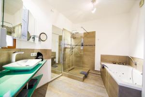 卡尔斯鲁厄凯斯霍夫酒店的一间带水槽和淋浴的浴室