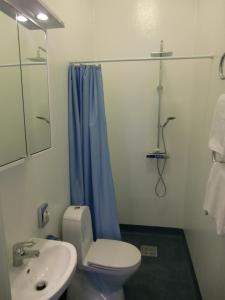 哈尔姆斯塔德Wapnö Gårdshotell的浴室配有卫生间、盥洗盆和淋浴。