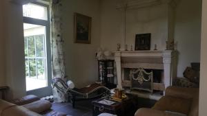 阿尔勒Manoir en Crau的客厅设有壁炉和沙发。