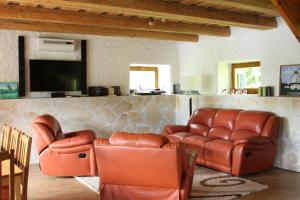 KobruvereTammeveski Holiday House的客厅配有皮革家具和平面电视