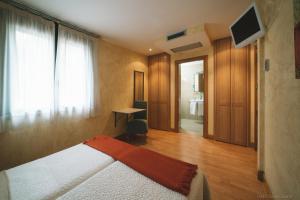潘普洛纳卡斯蒂略哈维尔酒店的一间卧室配有一张床、一张书桌和一台电视