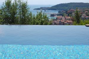 斯培西亚米拉马雷公寓和套房酒店的享有水景的游泳池
