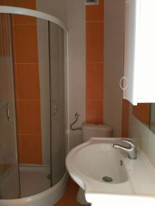 科托尔Apartmani Cuce的浴室配有卫生间、盥洗盆和淋浴。