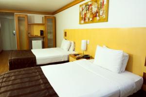 巴西利亚伊万托斯普拉纳尔托比塔尔酒店的酒店客房,设有两张床和镜子
