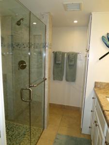 拿撒勒Luxury Beachfront Duplex Villa on Sapphire Beach V的带淋浴的浴室和玻璃淋浴间