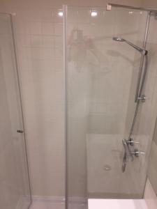 波尔图Porto Alive的浴室里设有玻璃门淋浴