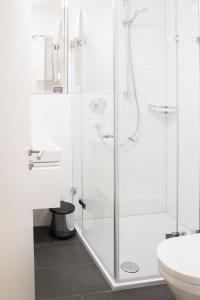 奥根巴仁奥根品味风格酒店的带淋浴和卫生间的白色浴室