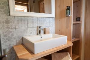 穆巴赫索蒙斯特La Cabane de Tim的浴室设有白色水槽和镜子