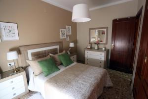 阿尔科斯-德拉弗龙特拉Apartamento Duque de Arcos的一间卧室配有一张带两个绿色枕头的床