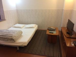波尔图Downtown PORTO SE的小房间设有一张床和一张书桌及电视