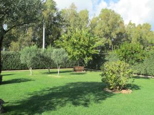 奥尔梅多La casa Gaia的公园里长着长凳,树木和草地