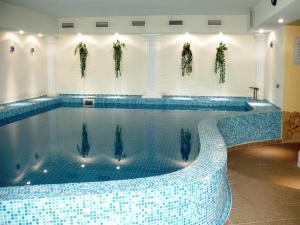 斯泰尔霍伊阿尔滕贝格酒店的墙上设有蓝色瓷砖的大型游泳池