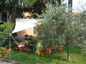 锡尼亚马利内塔住宿加早餐旅馆的花园内有白色的帐篷和苹果树