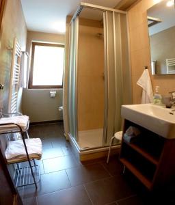 滨湖采尔姆赫勒膳食公寓酒店的带淋浴和盥洗盆的浴室