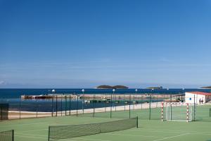 罗维尼Maistra Select Villas Rubin Resort的一座以海洋为背景的网球场