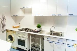 马德里塞戈维亚公寓的白色的厨房配有水槽和洗碗机