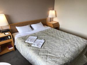 千岁千岁市特雷斯大酒店的酒店客房,配有带两条毛巾的床