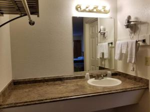 西雅图奈特斯汽车旅馆的浴室的柜台设有水槽和镜子