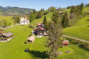奥伯斯特多夫Hütte Almrausch的绿色田野上房屋的空中景观