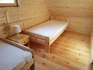 米兹多洛杰Domki Pajka的小屋内带两张床的小房间