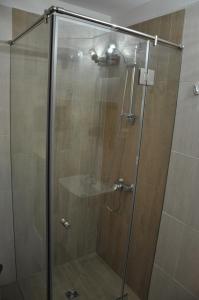 克利默内什蒂耶斯公寓的浴室里设有玻璃门淋浴