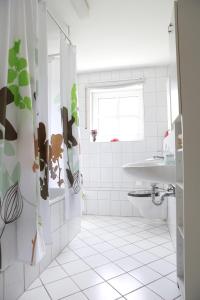 海德堡海德堡夏洛特公寓的白色的浴室设有水槽和淋浴。