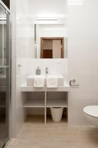 华沙莫克托夫多莫特尔公寓的白色的浴室设有水槽和卫生间。