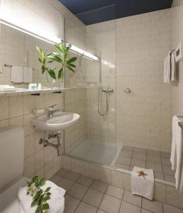 洛迦诺拉巴尔卡布鲁酒店的带淋浴和盥洗盆的浴室