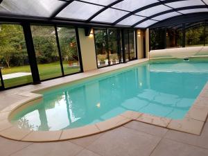 力宾L'ALBIZIA的一个带拱形天花板和窗户的室内游泳池
