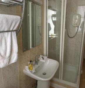 阿伯丁Arkaig Guest House的一间带水槽和淋浴的浴室