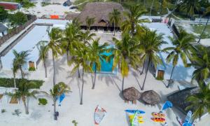 江比阿鲁帕海滩度假酒店的享有度假村的空中景致,设有游泳池和棕榈树