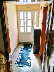 扎布利亚克Apartman Anastasija的走廊前方有门,有地毯