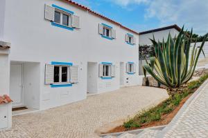 阿尔布费拉3 Villas - Praia da Falesia的前面有仙人掌的白色建筑