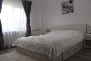 克利默内什蒂Apartament Anais的卧室配有白色的床和窗户。