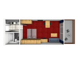 迪森蒂斯豪斯阿克莱塔度假公寓的红色墙的地板图