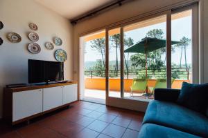 蓬塔阿拉Residence Renaione的带沙发和电视的客厅以及阳台。