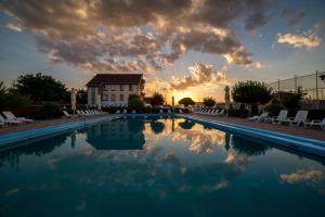 Ungheni达利纳汽车旅馆的一座享有日落美景的大型游泳池