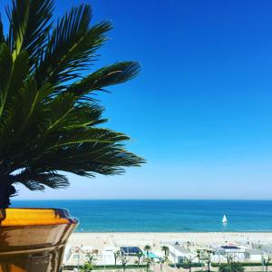 里乔内Hotel Select Suites & Spa - Apartments的享有棕榈树海滩和大海的景色