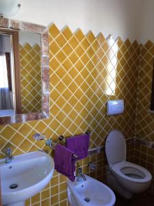 波萨达Affittacamere b&b Il FIORE的一间带水槽、卫生间和镜子的浴室