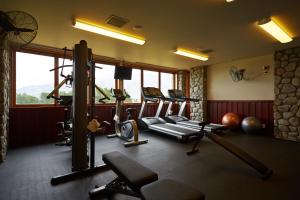 温德维索Fable Terrace Downs Resort by MGallery的一间健身房,里面配有数台跑步机和机器